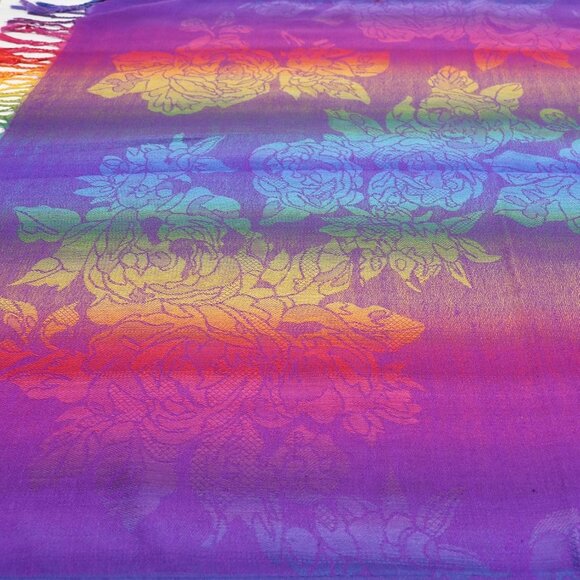 Colorful Flowers Jacquard Cotton Pashmina Women’s Wrap Shawl with Tassels Scarf - Picture 6 of 8